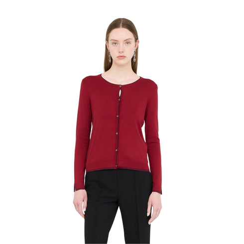 Cardigan Donna in misto viscosa a tinta unita, dettaglio in lurex sui bordi